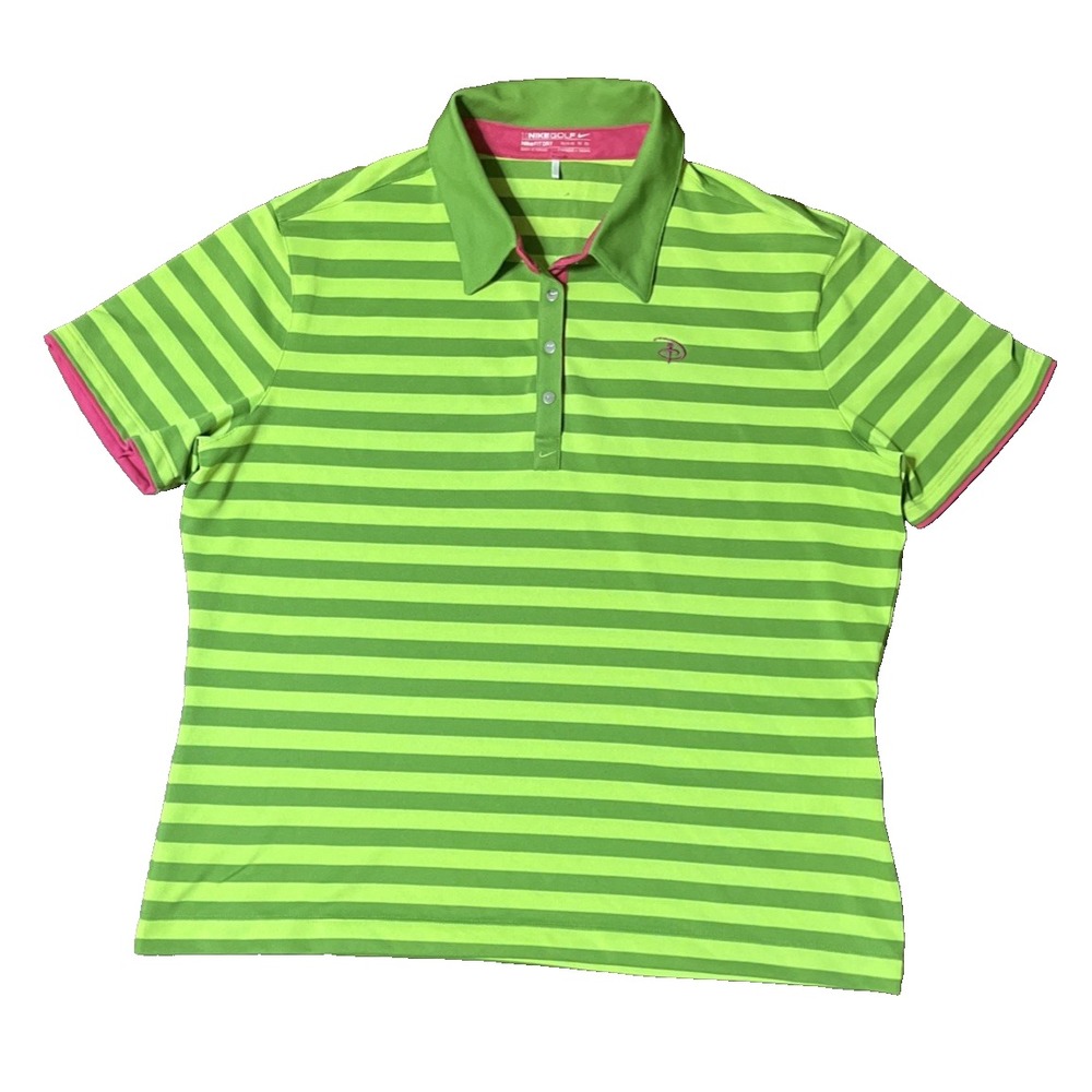 Disney Nike Golf Polo Shirt S/S Dri-Fit Girls XL (16-18) Green Pink Striped